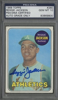 1969 Topps #260 Reggie Jackson Signed Rookie Card - PSA/DNA GEM MT 10